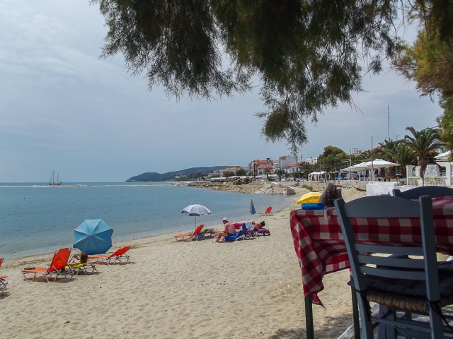 On the beach in Thassos Town.